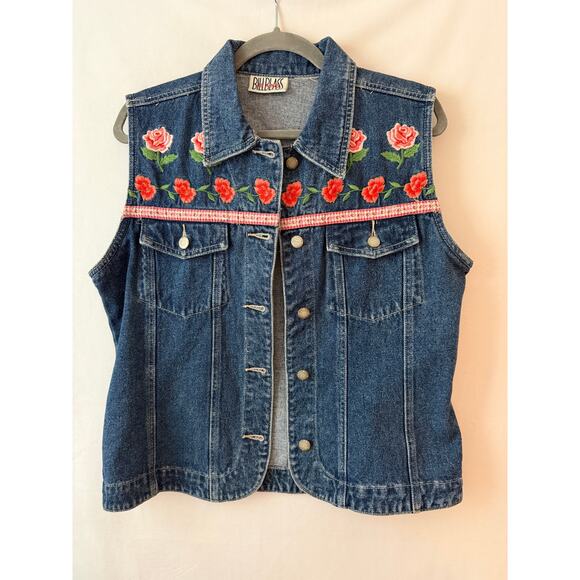 Bill Blass Denim Vest Floral Embroidery Cottage Core Boho Western Jean M / L - Picture 1 of 5